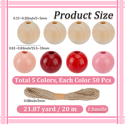 250Pcs 5  Colors Spray Painted Round Natural Schima Wood Beads WOOD-PA0001-73A-1