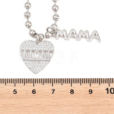 Mother's Day Brass Micro Pave Clear Cubic Zirconia Mom Heart Pendant Necklaces for Women NJEW-A071-06A-P-1