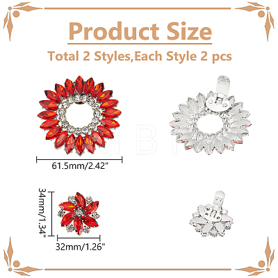 WADORN 4Pcs 2 Styles Flower Alloy & Glass Shoe Buckle Clips AJEW-WR0002-32-1