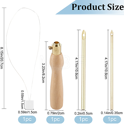 Wood Handle Brass Punch Embroidery Needle Pen & Easy Automatic Threader Set DIY-WH0453-88C-1