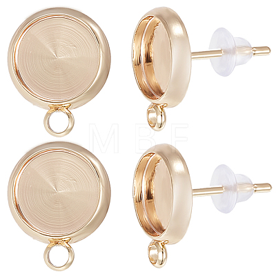 20Pcs Brass Flat Round Stud Earring Settings KK-BBC0009-20-1