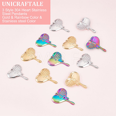 Unicraftale 12Pcs 3 Colors 304 Stainless Steel Pendants STAS-UN0039-27-1