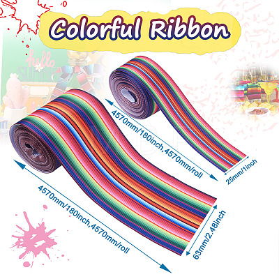 2 Rolls 2 Style Stripe Pattern Printed Polyester Grosgrain Ribbon OCOR-TA0001-38A-1