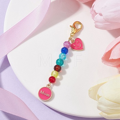 Mother's Day Flat Round with Word Mom & Heart Alloy Enamel Pendant Decorations HJEW-JM01510-01-1