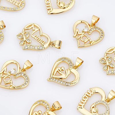  10Pcs 5 Style Brass Micro Pave Clear Cubic Zirconia Pendants ZIRC-NB0001-76-1