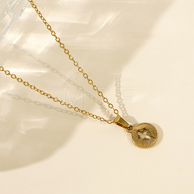 306 Stainless Steel Hollow Cross Circular Pendant Necklaces for Women YU8879-1