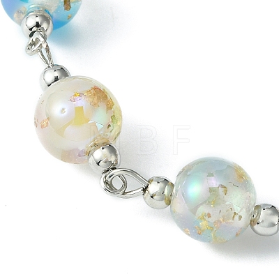Resin with Gold Foil Round Beaded Chain Bracelet BJEW-JB09474-01-1