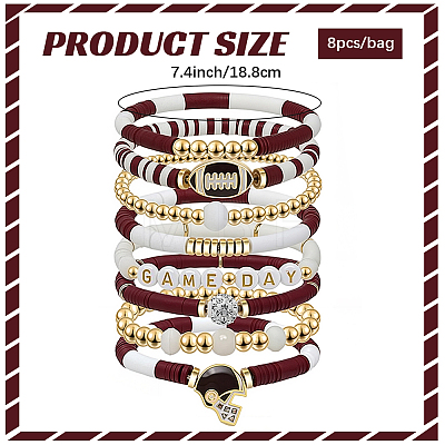 8Pcs 1Bag Rugby Polymer Clay Heishi & CCB Plastic Beaded Stretch Bracelets Set BJEW-PA0001-12C-1