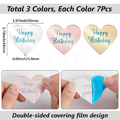 21Pcs 3 Colors Mirror Effect Acrylic Birthday Cupcake Insert Card Decoration AJEW-SP0001-67C-1