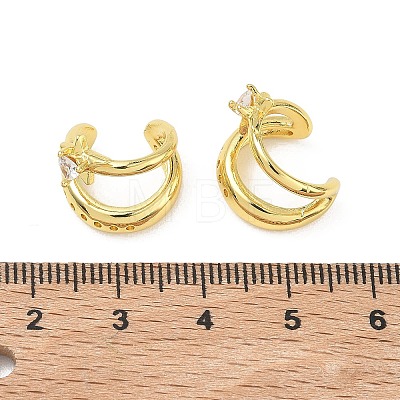 C-Shaped with Star Brass Micro Pave Clear Cubic Zirconia Cuff Earrings EJEW-L316-01G-12-1