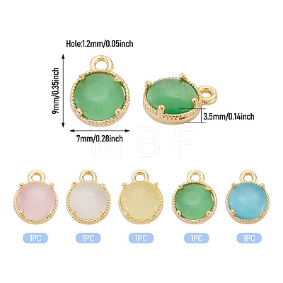 5Pcs 5 Colors Flat Round Brass Charms KK-TADJ0001-12-1
