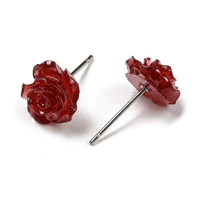 Resin Rose Flower Stud Earrings with 316 Stainless Steel Pins EJEW-D070-01B-1