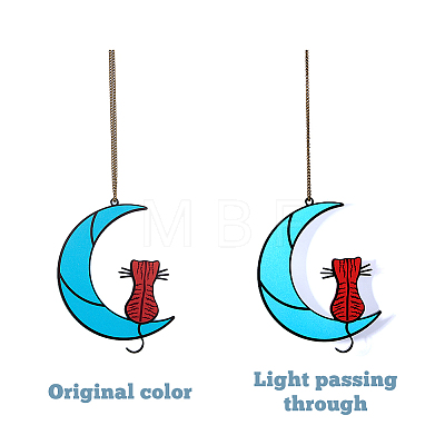 Moon with Cat Acrylic Pendant Decorations AJEW-WH0258-846B-1