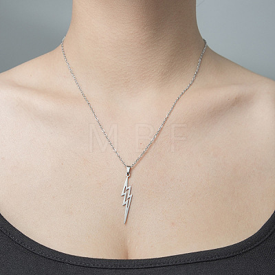 201 Stainless Steel Hollow Lightning Bolt Pendant Necklace NJEW-OY001-80-1