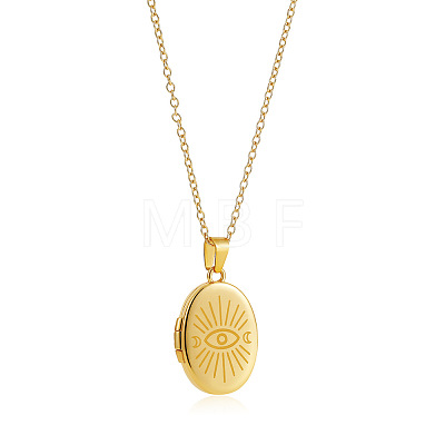 304 Stainless Steel Oval with Evil Eye Photo Locket Pendant Necklaces WG8DEA6-01-1