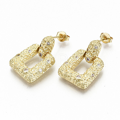 Brass Micro Pave Clear Cubic Zirconia Dangle Stud Earrings EJEW-S208-123-NF-1