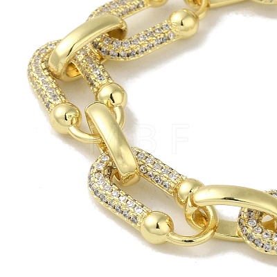 Rack Plating Brass Micro Pave Clear Cubic Zirconia Oval Link Chain Bracelets for Women BJEW-P323-08G-1