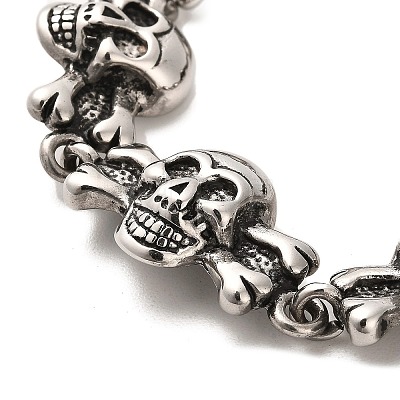 304 Stainless Steel Skull Link Chain Bracelets BJEW-E094-16AS-1