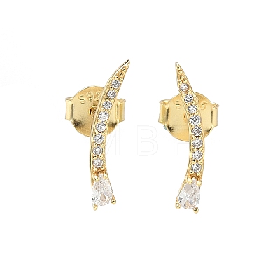 925 Sterling Silver Clear Cubic Zirconia Stud Earrings EJEW-Q032-01E-G-1