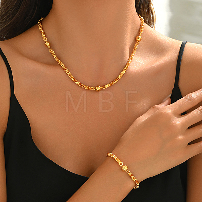 Brass Round Bead Necklaces & Bracelets Set for Women QP2137-1