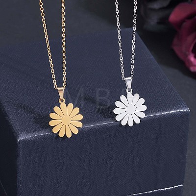 316 Surgical Stainless Steel Daisy Stud Earrings and Pendant Necklace JX376A-1