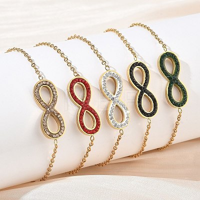 304 Stainless Steel Rhinestone Infinity Link Bracelets SA-CBA5F76-02G-1
