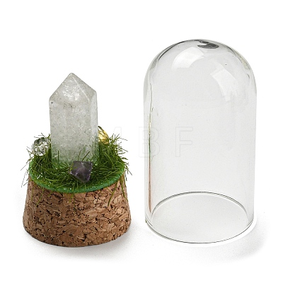 Natural Quartz Crystal Bullet Display Decoration with Glass Dome Cloche Cover DJEW-B009-02H-1