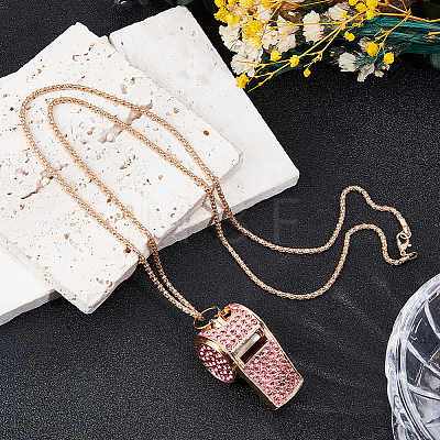 Alloy Rose Rhinestone Whistle Pendant Necklaces NJEW-WH20001-24G-02-1