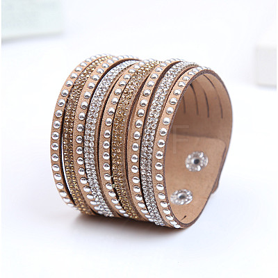 9-row Suede Cord & Rhinestone & Alloy Rivet Wrap Bracelets WG9BE7D-13-1