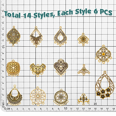 84Pcs 14 Styles Tibetan Style Zinc Alloy Hollow Chandelier Component Links FIND-PH0062-10-1