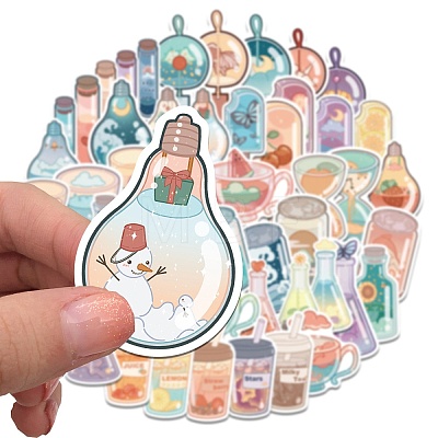 50Pcs Cartoon Drink Bottle Waterproof PVC Adhesive Sticker OFST-PW0005-20-1
