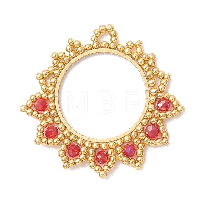 Glass Seed Beaded Flower Pendants PALLOY-MZ01237-01-1