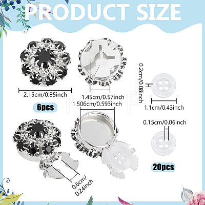 6Pcs Brass Rhinestone Cufflinks BUTT-NB0002-18-1