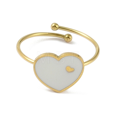 Ion Plating(IP) Heart 304 Stainless Steel Enamel Ring RJEW-A038-19G-04-1