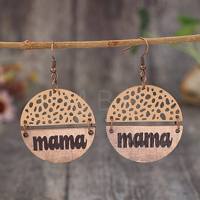Mother's Day Alloy & Wood Dangle Earrings FS-WGFAE13-04-1