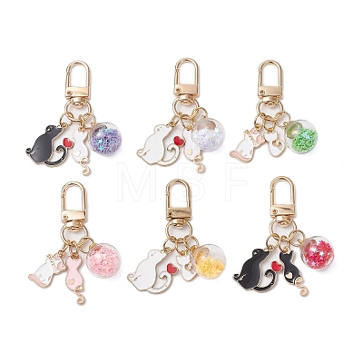 Cat Shape Alloy Enamel & Round Glass Pendant Decorations KEYC-JKC00927-1