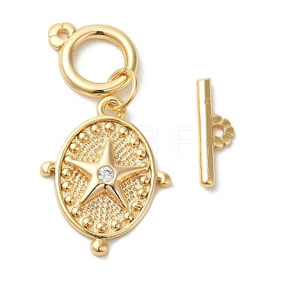 Brass Micro Pave Clear Cubic Zirconia Toggle Clasps KK-N254-75G-1