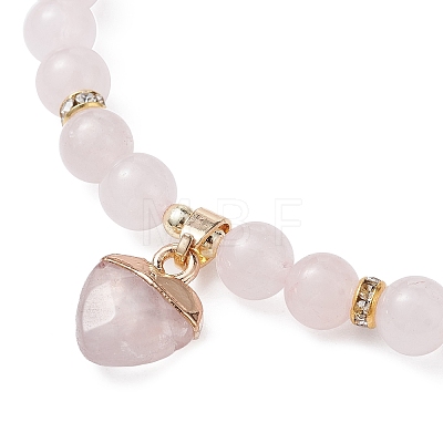 Natural Rose Quartz Round Beaded Stretch Bracelets BJEW-JB09727-03-1