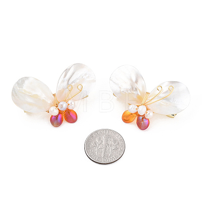 Natural White Shell & Pearl Butterfly Brooch Pin JEWB-T004-01G-1