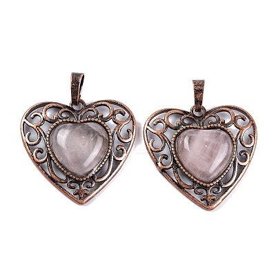 Natural Rose Quartz Peach Love Heart Pendants G-G158-01-18-1