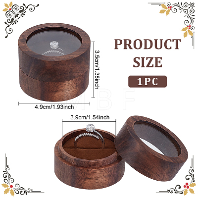 Column Wood Finger Rings Box with Acrylic Visible Window CON-WH0089-17A-1