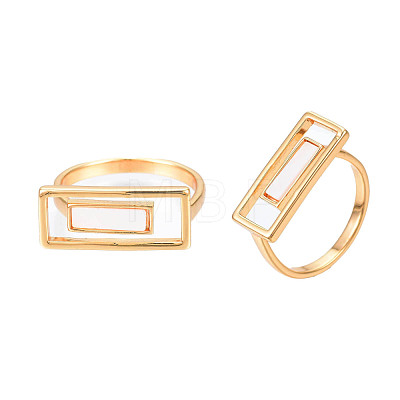 Natural Shell Rectangle Finger Ring RJEW-N039-01-1