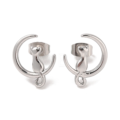 Non-Tarnish 3 Pairs 304 Stainless Steel Moon Cat Stud Earrings for Women EJEW-K279-05P-1