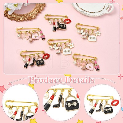 6Pcs 3 Style Steel Brooches JEWB-CJ00006-1