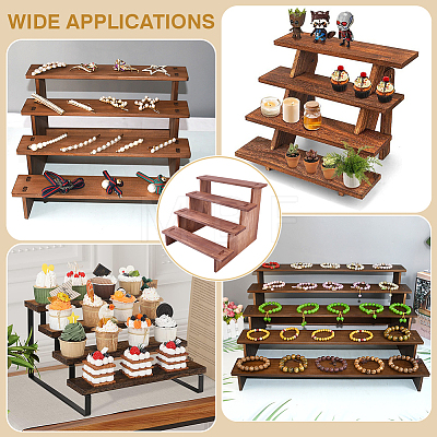 4-Tier Wood Action Figure Storage Display Risers ODIS-WH0038-306B-1