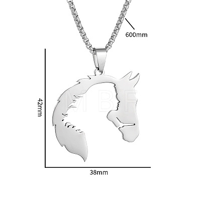 201 Stainless Steel Girl Cut Out Horsehead Pendant Necklaces for Women WGF6804-01-1