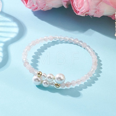 Natural Rose Quartz Beaded Cuff Bangles BJEW-JB13326-03-1