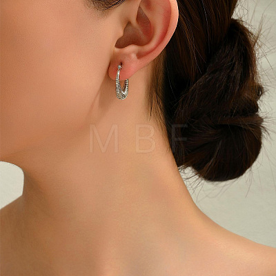 Vintage Style 304 Stainless Steel Threaded Hoop Earrings for Women MF8184-1