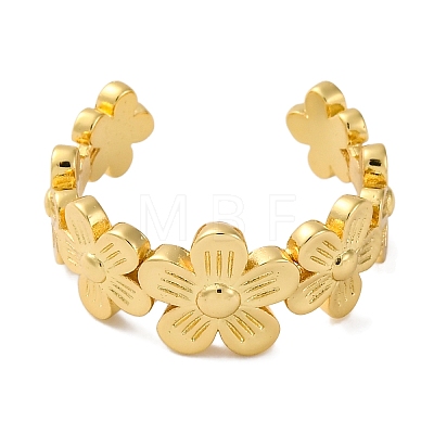 Rack Plating Brass Flower Open Cuff Rings for Women RJEW-S242-01G-B-1