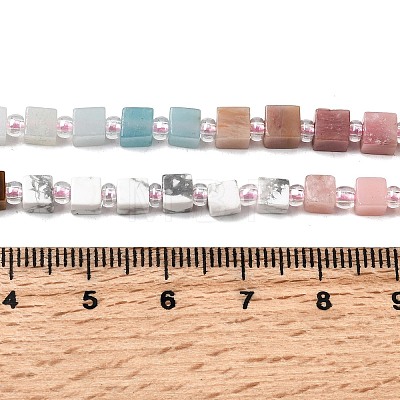 Natural Howlite & Pink Opal & Flower Amazonite & Rhodonite & Tiger Eye Beads Strands G-H333-03A-1
